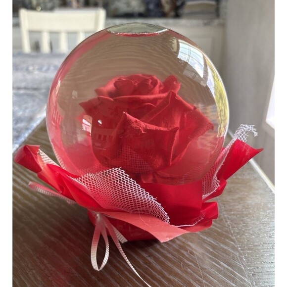 Unbranded Other - Vintage Forever Red Rose In Glass Ball Clear Water Dome Globe Large 6.5"